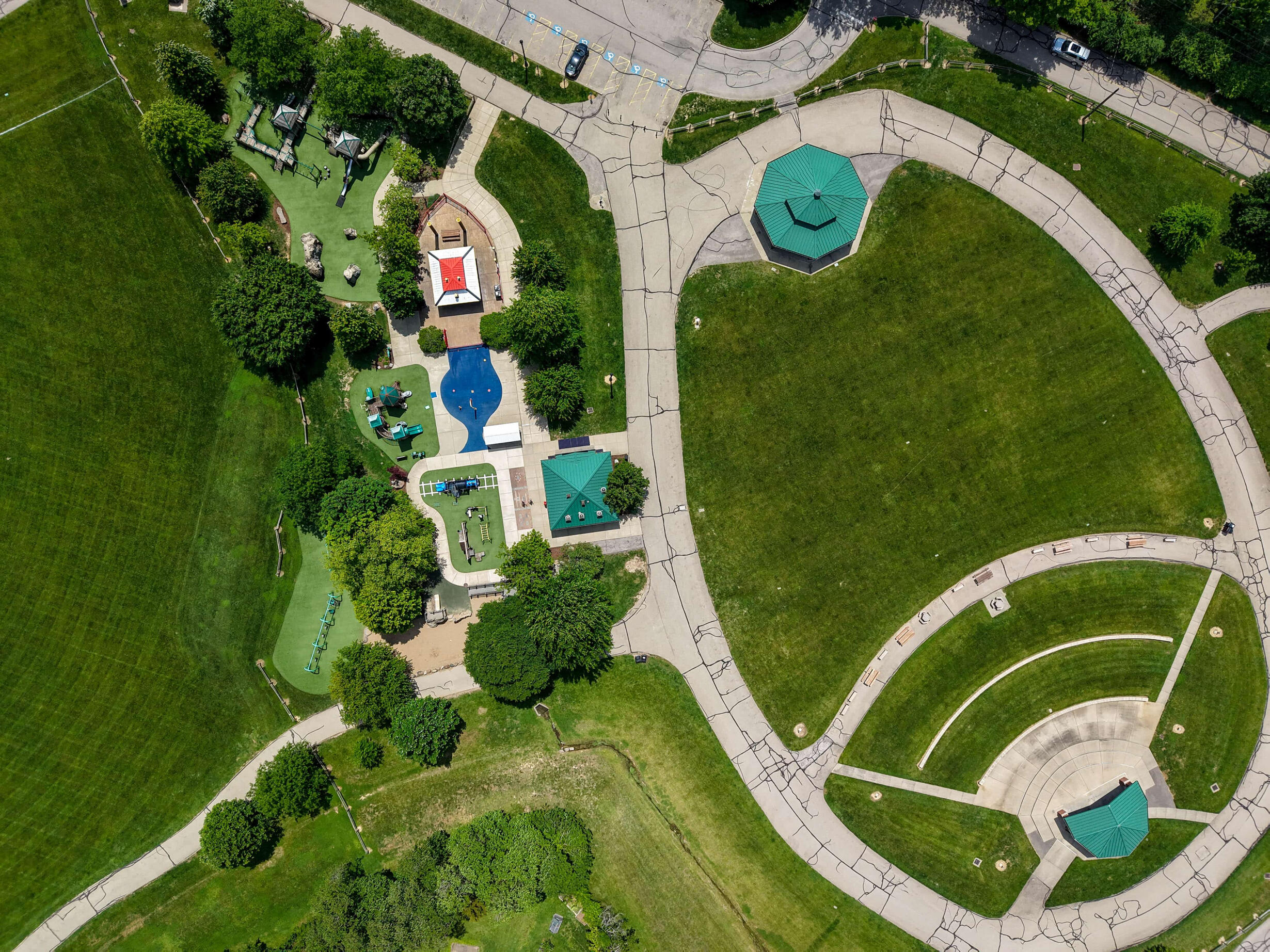 Beech Acres playground and field top-down view Beech Acres playground and field top-down view
